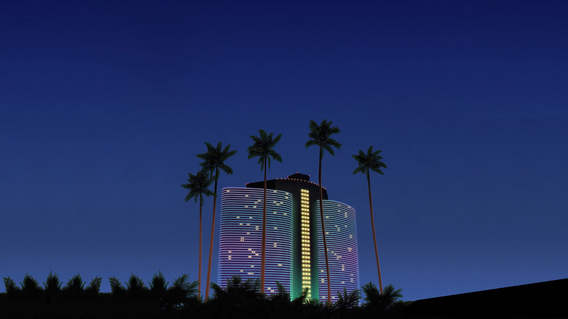 goldn_arts · palm trees · hotel · blue background