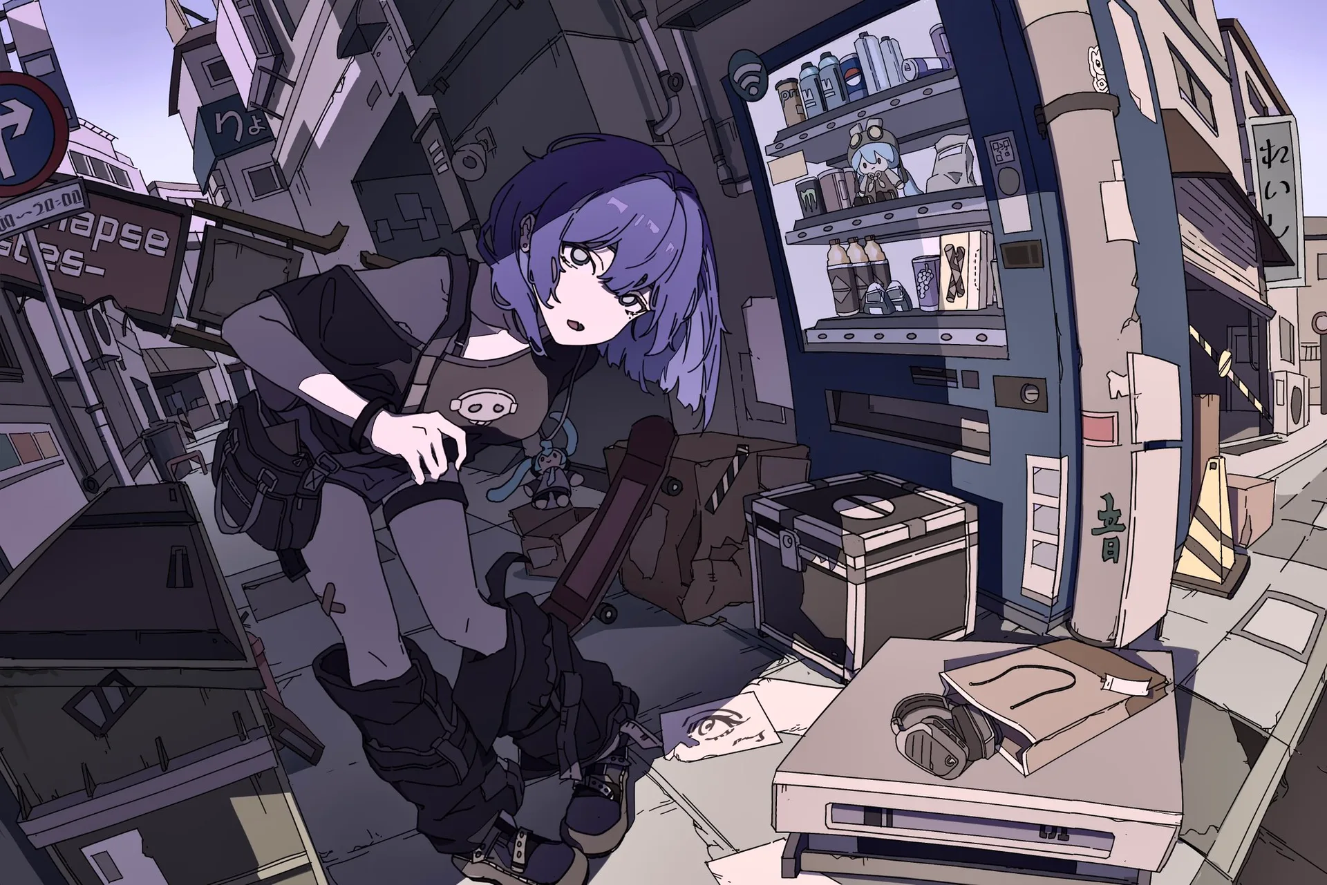 MithKYOKA_Shen · anime girls · purple hair · skateboard