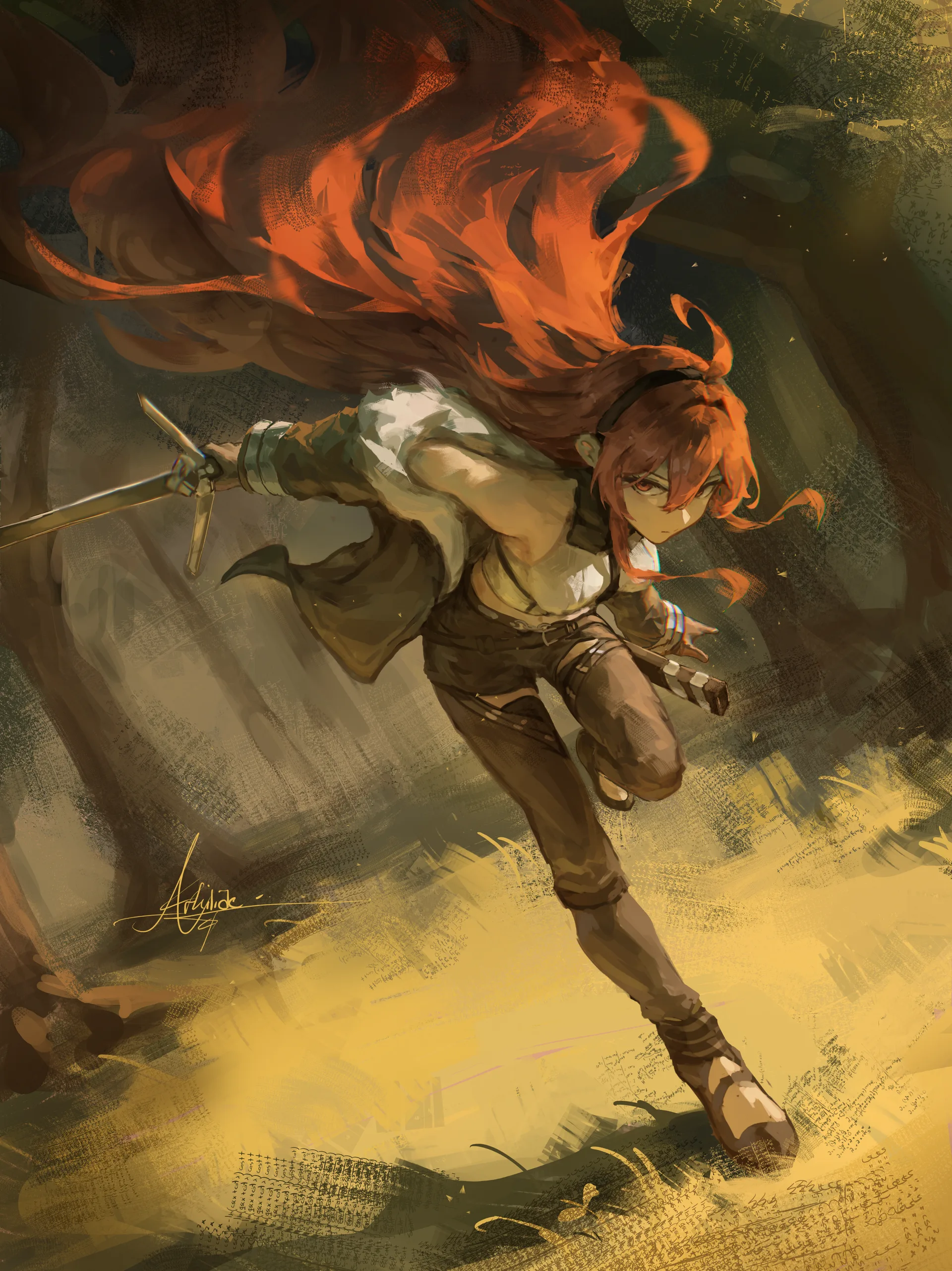 Arkilide · redhead · long hair · sword