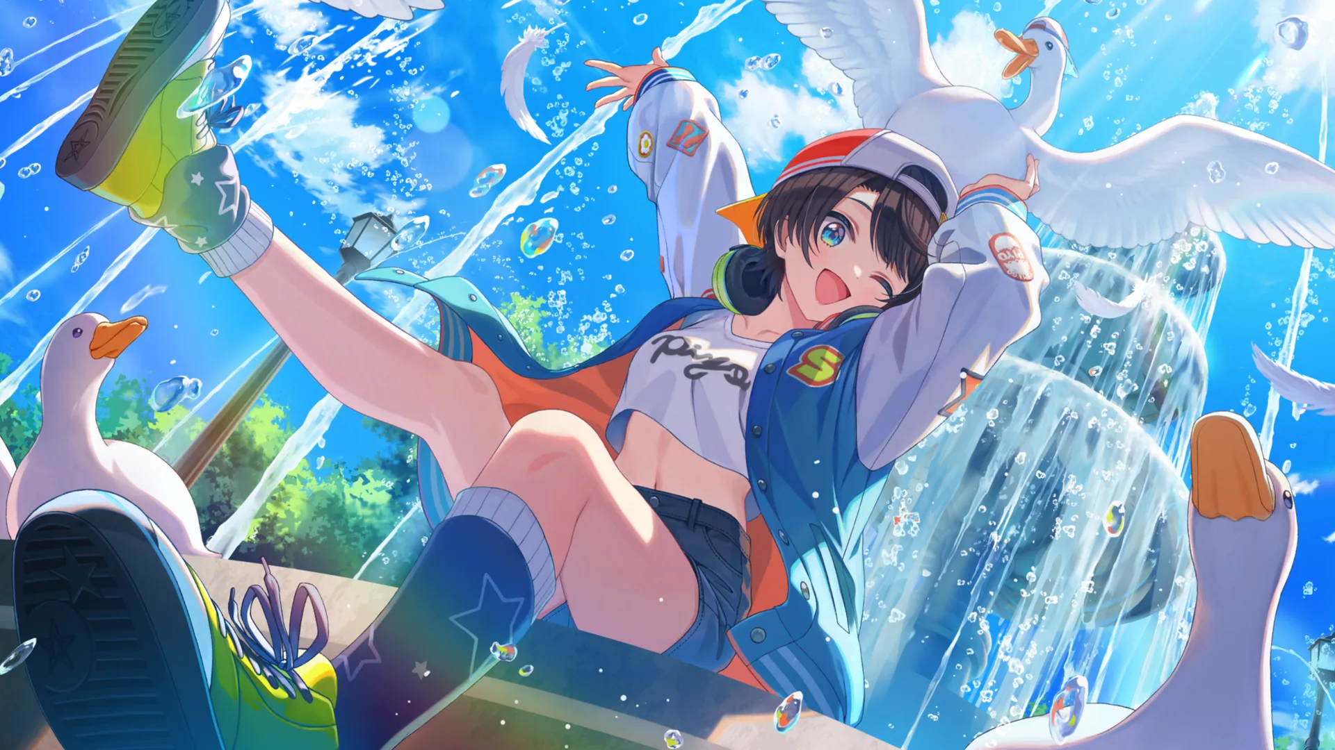 Hololive · Virtual Youtuber · anime girls · one eye closed