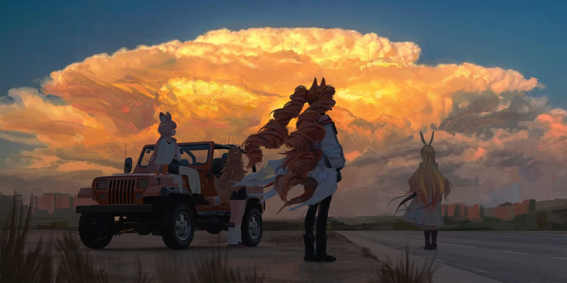 Arknights · car · sunset · sunset glow