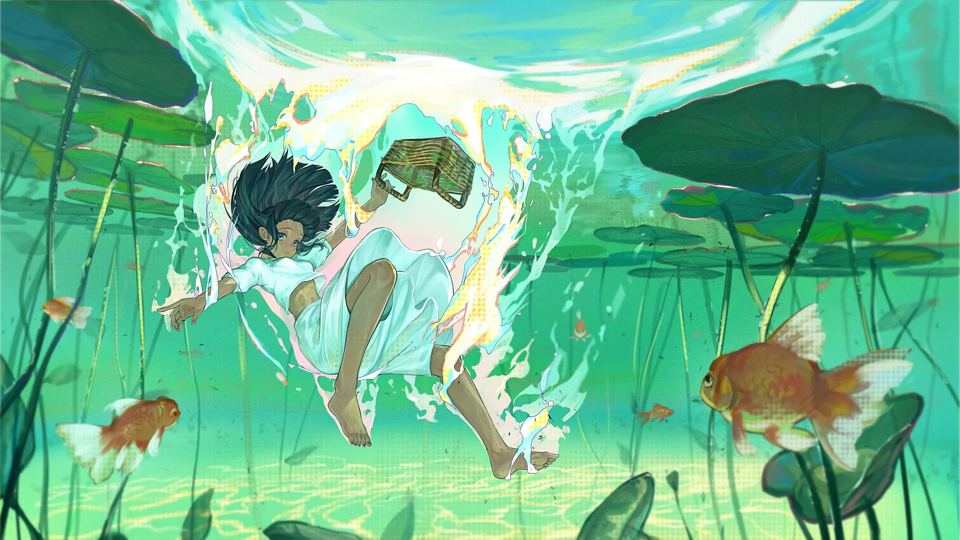 Luzhou ZZZ · anime girls · underwater · picnic basket