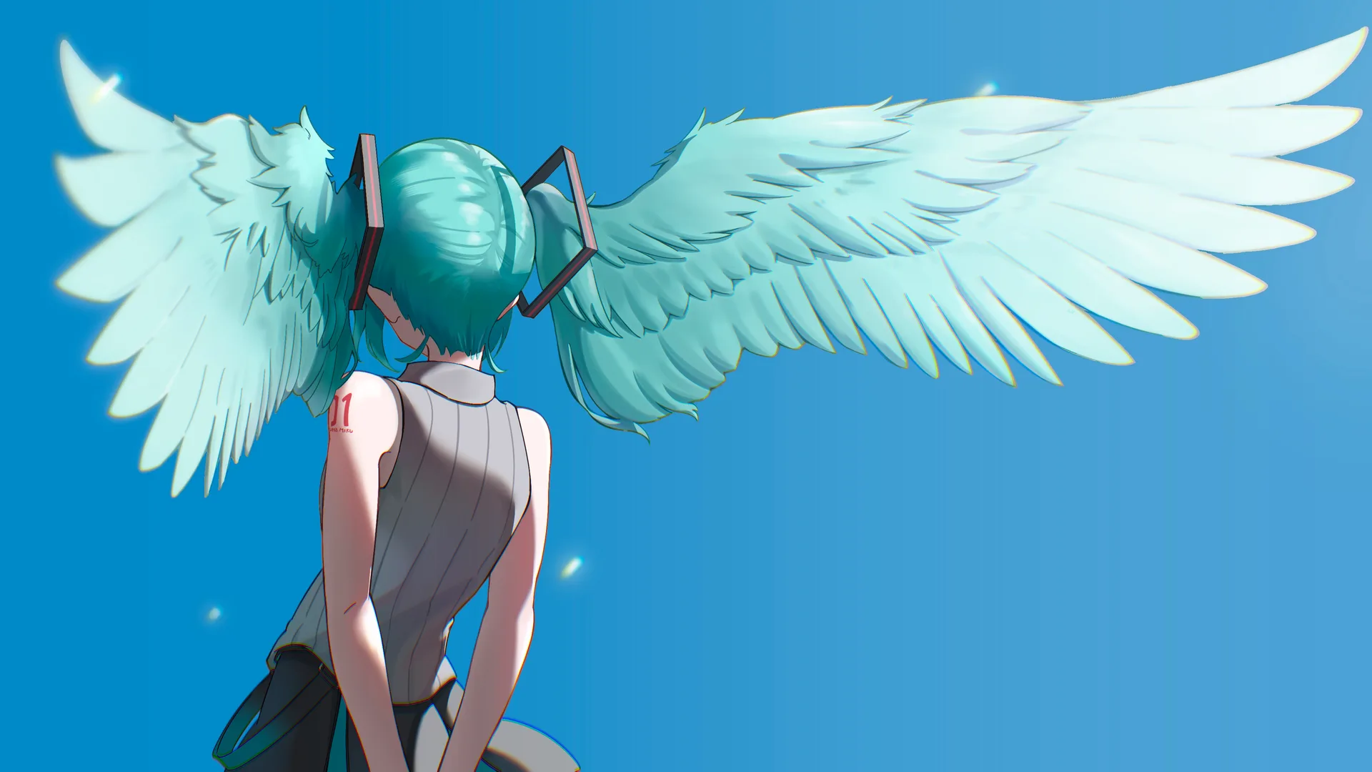 anime · anime girls · blue background · wings