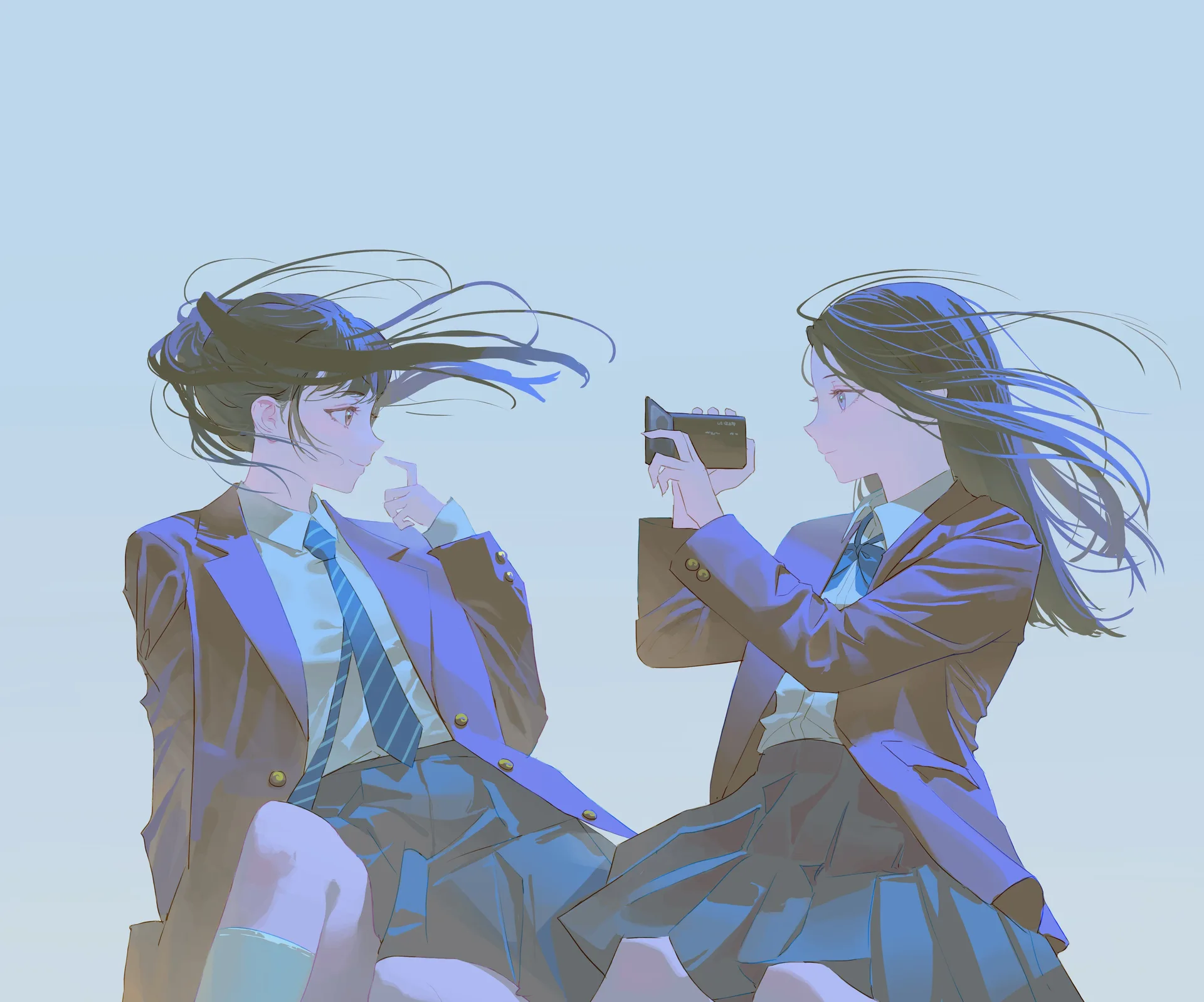 women · artwork · illustration · school uniform