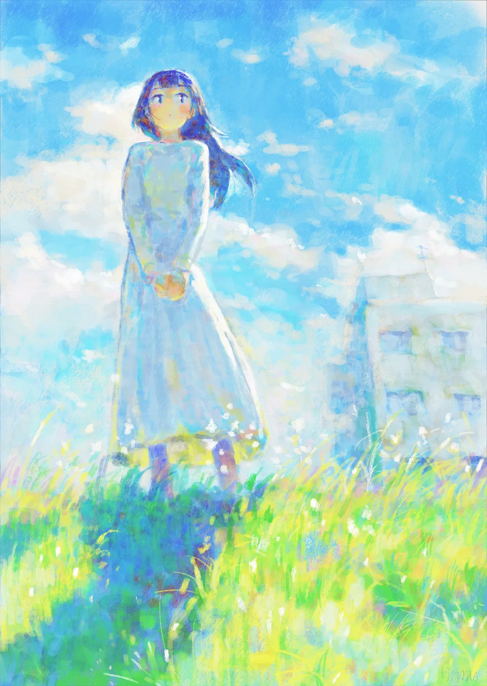 clouds · flowers · white dress · fjsmu