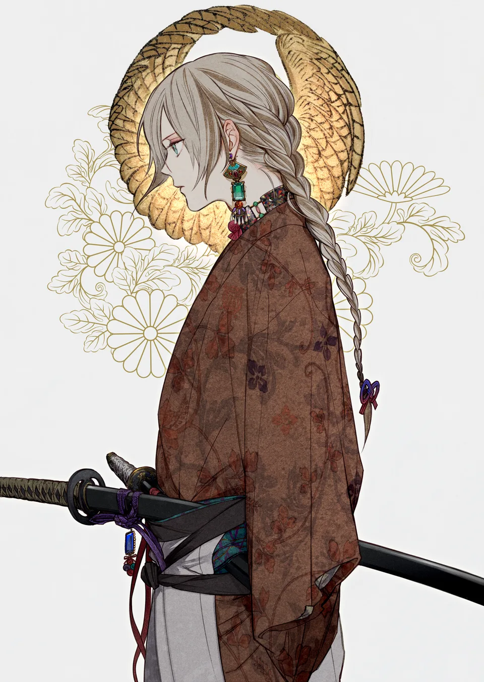 anime · white hair · Kazari Tayu · side view