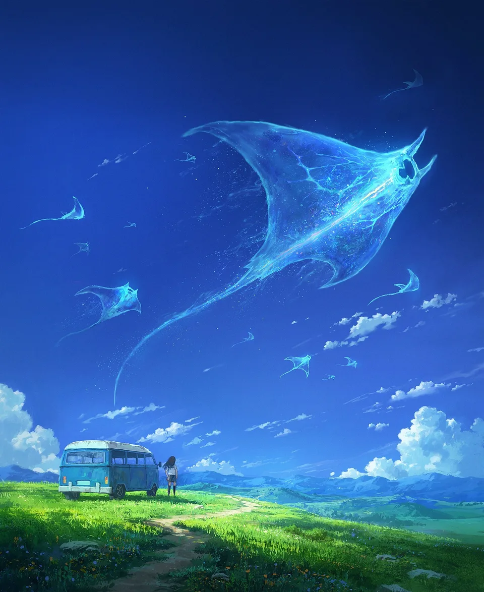 Cycle Circle · anime girls · sky · clouds