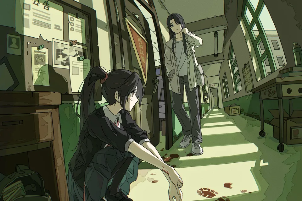 anime girls · schoolgirl · hallway · classroom