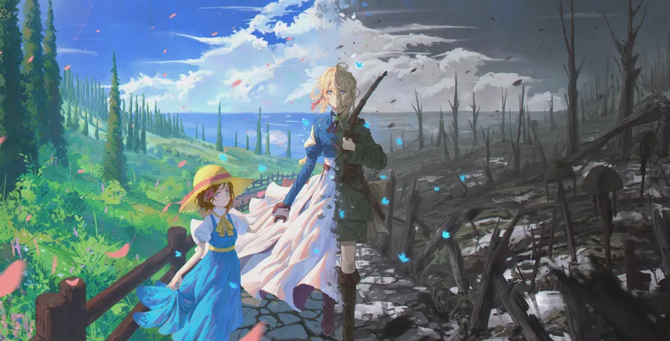 Violet Evergarden (character) · children · sky · field