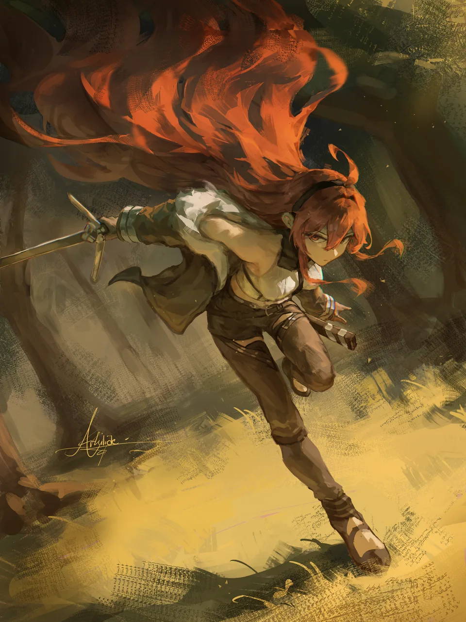 Arkilide · redhead · long hair · sword