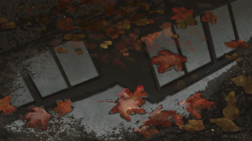 jaosetsu · fall · puddle · leaves