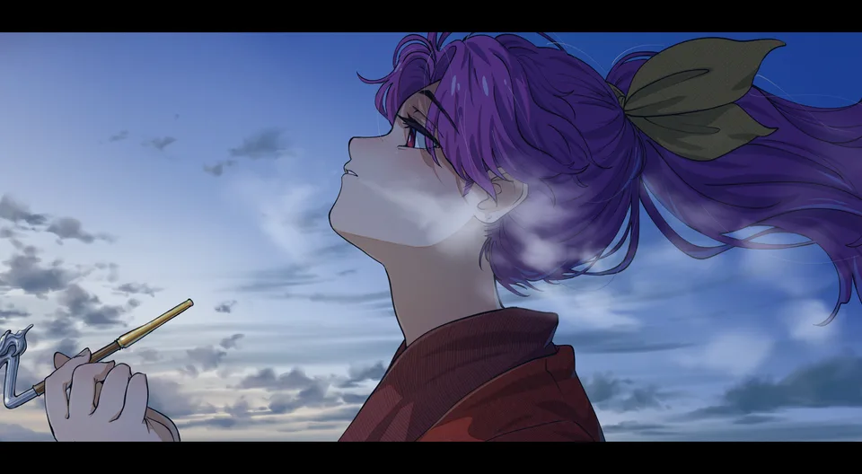 suteruko · clouds · anime girls · purple hair