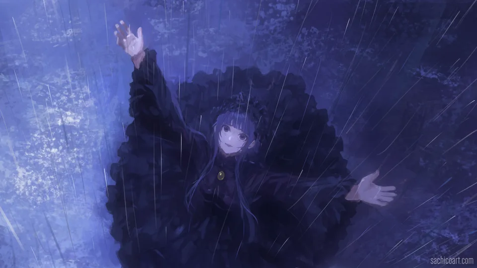 Sachico · anime girls · water · rain