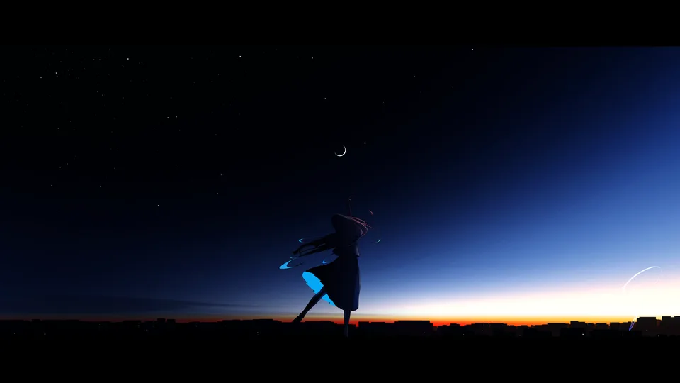 anime girls · silhouette · women outdoors · dress