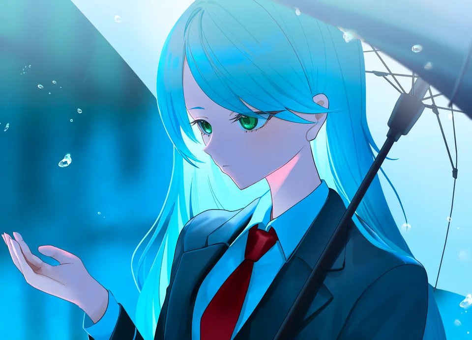 Aoi Shouko · umbrella · anime girls · green eyes