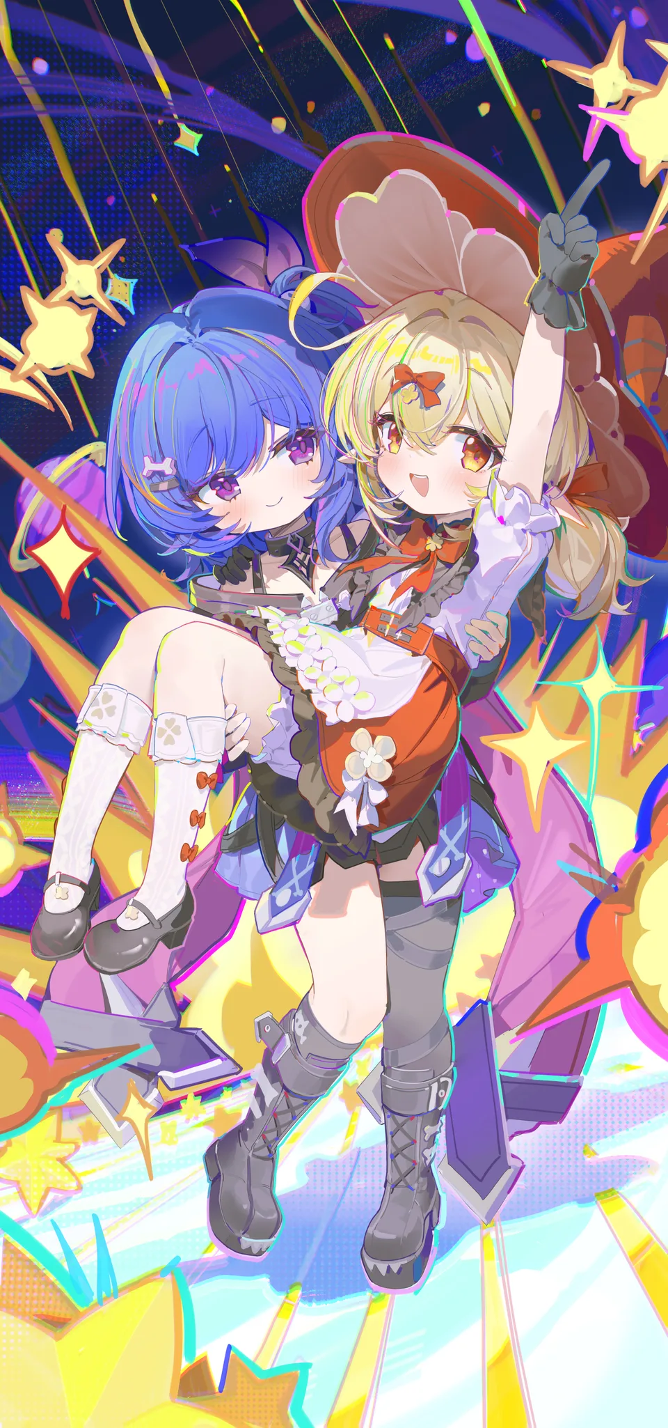 Klee (Genshin Impact) · Prune (Genshin Impact) · portrait display · smiling