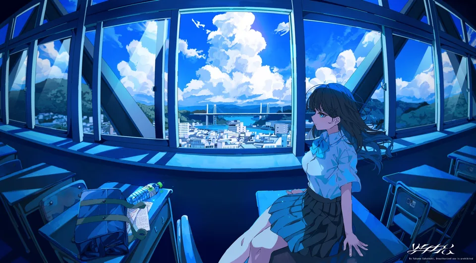 anime girls · Asian · clouds · classroom