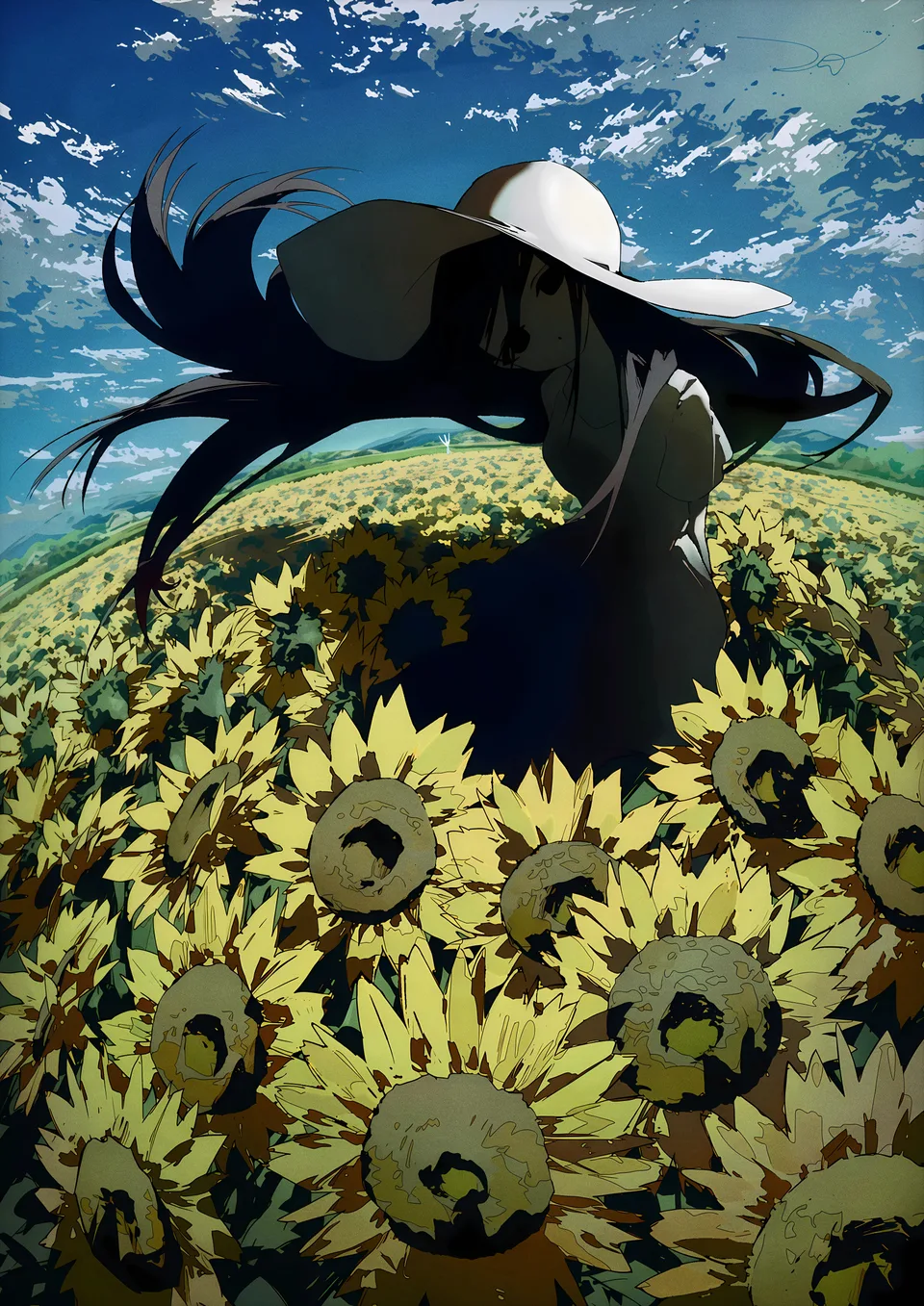 black hair · anime girls · looking at viewer · long hair