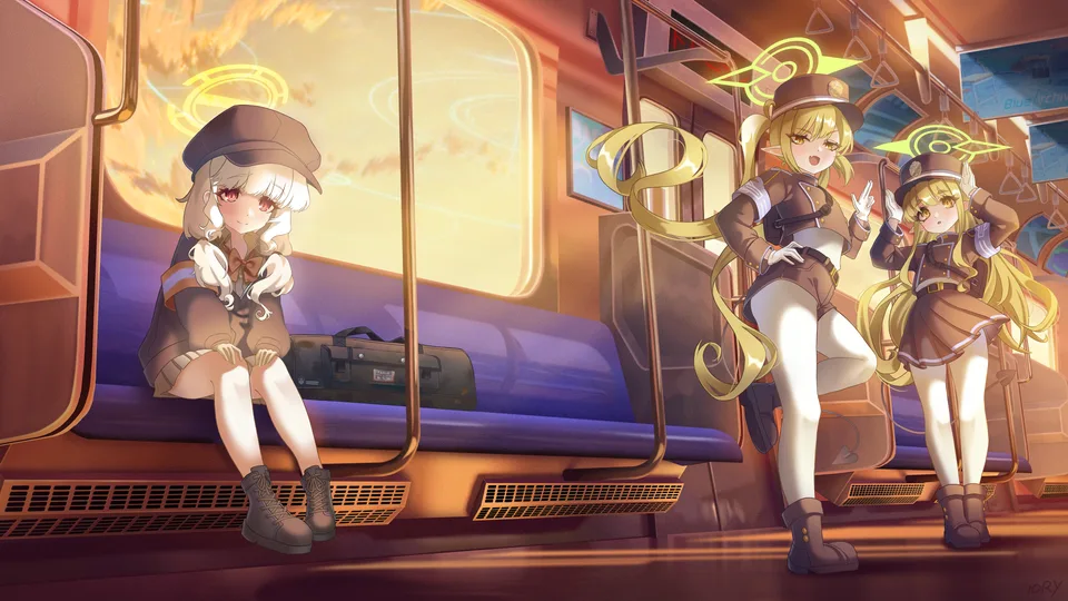 Utsumi Aoba (Blue Archive) · Tachibana Nozomi (Blue Archive) · Tachibana Hikari (Blue Archive) · subway